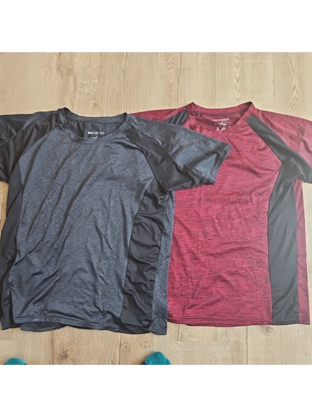 Lot of 2 Real Essentials T-Shirts, Polyester/Spandex, Men's L Black/Maroon